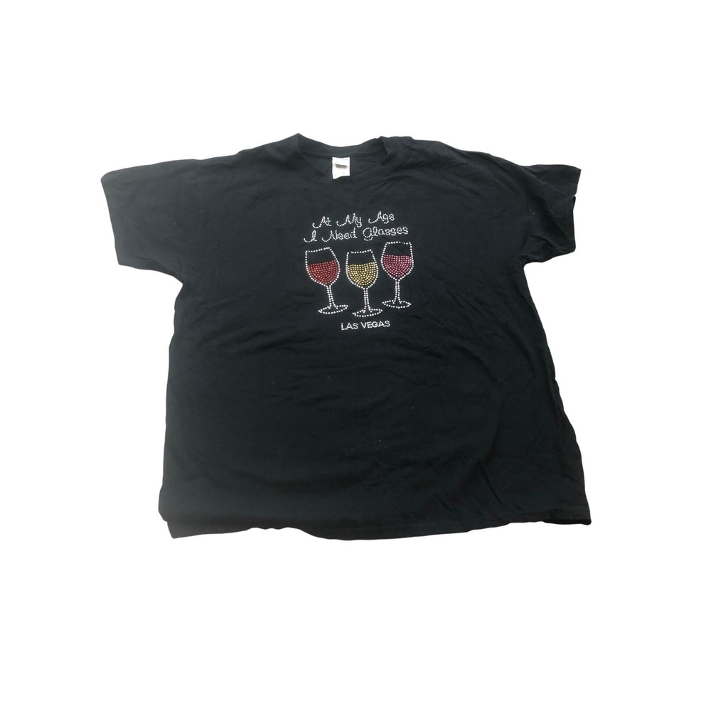 Las Vegas T Shirt Women's Gildan At My Age I Need Glasses Rhinestone L